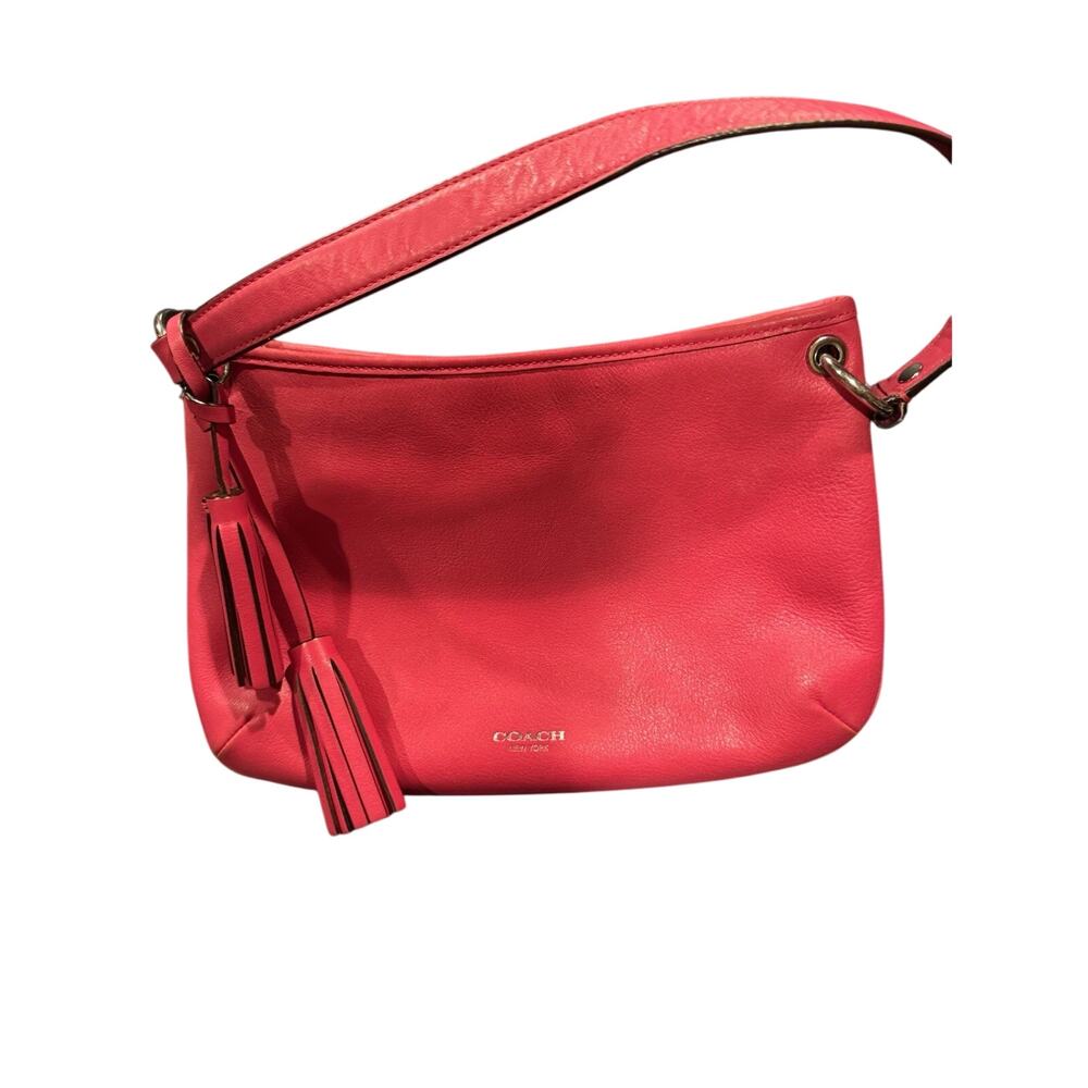COACH Legacy Leather Double Gusset Hobo in Pink Scarlet